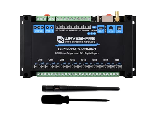 Industrial 8-Ch ESP32-S3 WiFi Relay Module, Onboard RS485, Digital Input, Relay, Ethernet Port and Multiple Insulation Protection Circuits, Supports RS485 and Bluetooth/WiFi Remote Control