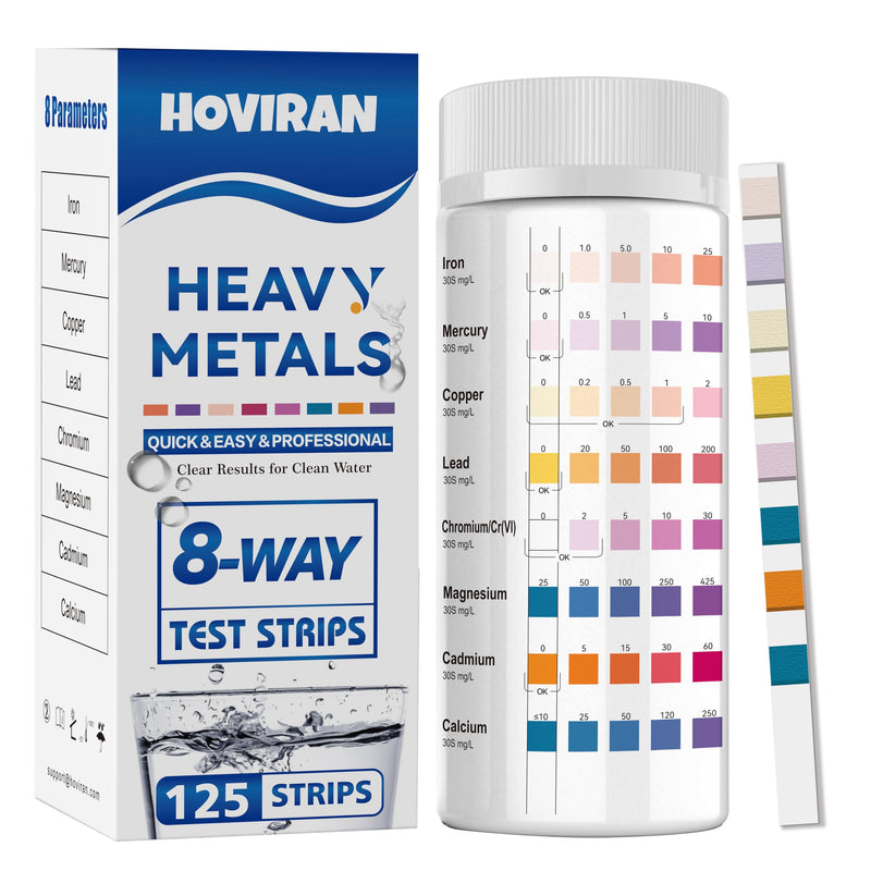 [Australia - AusPower] - 8 Way Heavy Metals Water Test Strips -125 ct Home, Well Drinking Water Testing Kit for Iron, Mercury, Copper, Lead, Chromium, Magnesium, Cadmium, Calcium 8-Way Heavy Metals Test Strips - 125 ct 