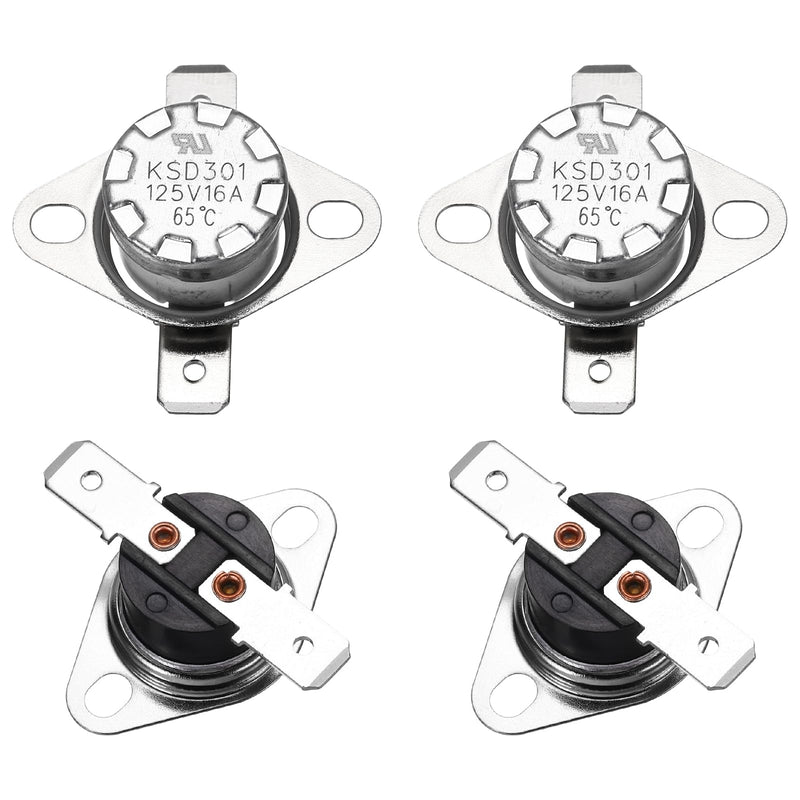 [Australia - AusPower] - uxcell 4 Pcs KSD301 Thermostat 65°C/149°F 16A Normally Closed N.C Adjust Snap Disc Temperature Switch for Microwaves,Oven,Coffee Maker,Bakelite Material 
