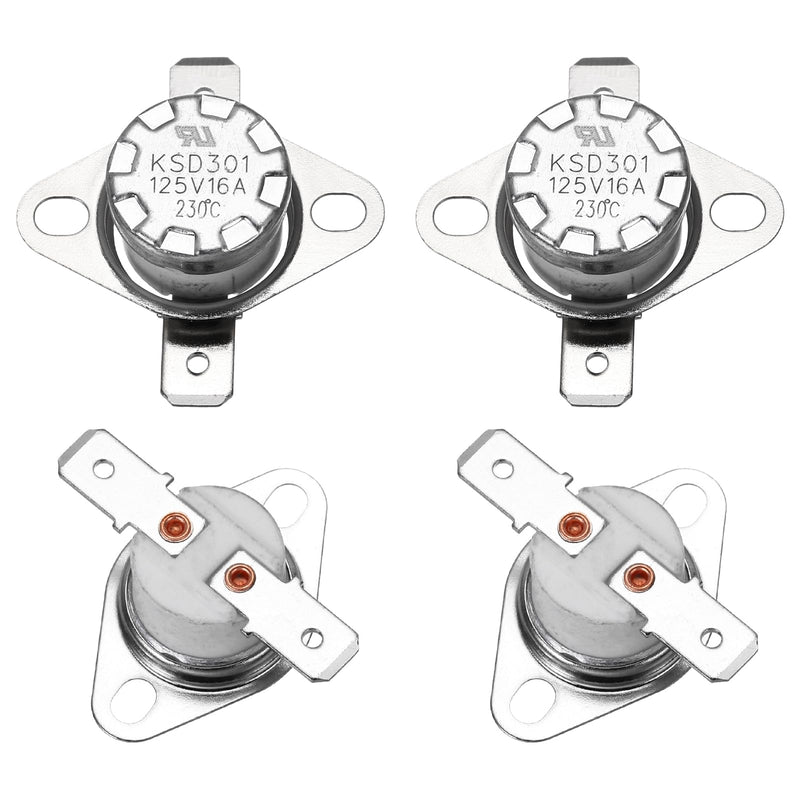 [Australia - AusPower] - uxcell 4 Pcs KSD301 Thermostat 230°C/446°F 16A Normally Closed N.C Adjust Snap Disc Temperature Switch for Microwaves,Oven,Coffee Maker,Ceramic Material 