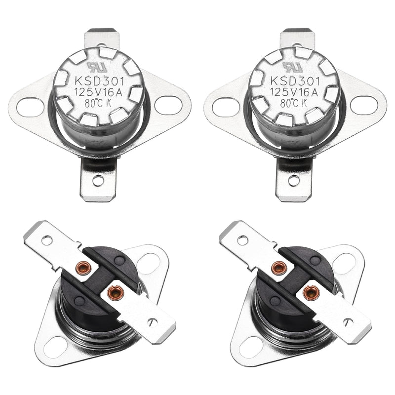 [Australia - AusPower] - uxcell 4 Pcs KSD301 Thermostat 80°C/176°F 16A Normally Open N.O Adjust Snap Disc Temperature Switch for Microwaves,Oven,Coffee Maker,Ceramic Material 