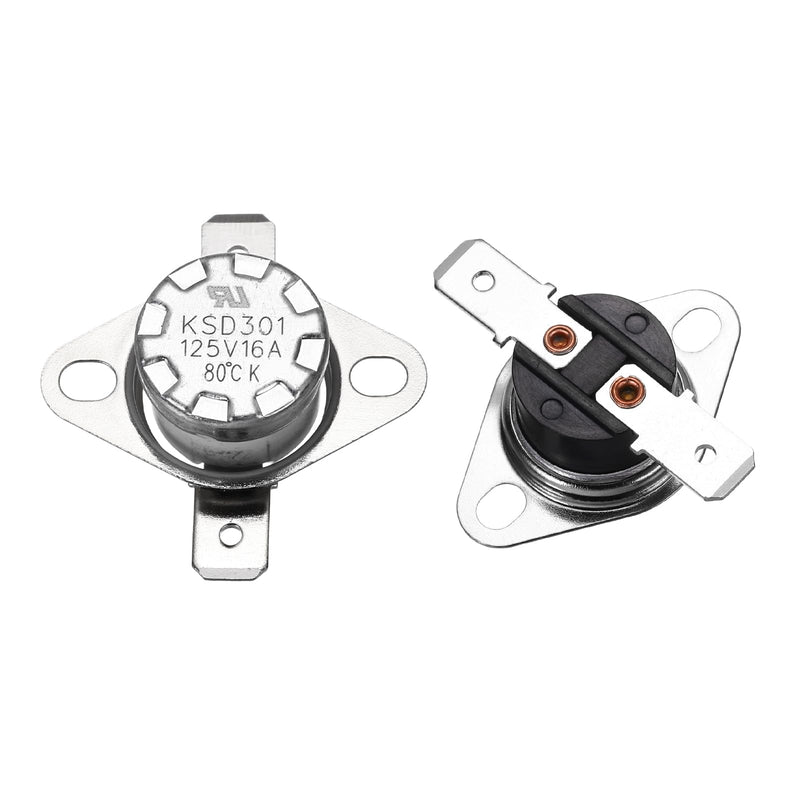 [Australia - AusPower] - uxcell 2 Pcs KSD301 Thermostat 80°C/176°F 16A Normally Open N.O Adjust Snap Disc Temperature Switch for Microwaves,Oven,Coffee Maker,Bakelite Material 
