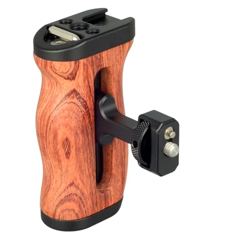 Wooden Camera Cage Side Handle Grip with 1/4" Screw Locating Mount for ARRI, Mini Side Handle for Smartphone Cage Video Rig and Action Camera Cage Compatible with Gopro/Insta360/DJI Osmo