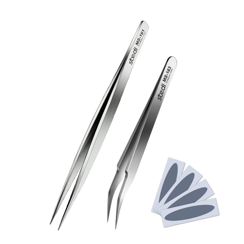 stedi 2PCS Precision Thickened Tweezers Set, Model Hobby Making Tools,Ultra-Precision Premium Stainless Steel Tweezers for Gundam, Scale Military Model, 3D Resin Parts, Industrial Tweezers （Thickened Tweezers）Straight tip & Curved Tip