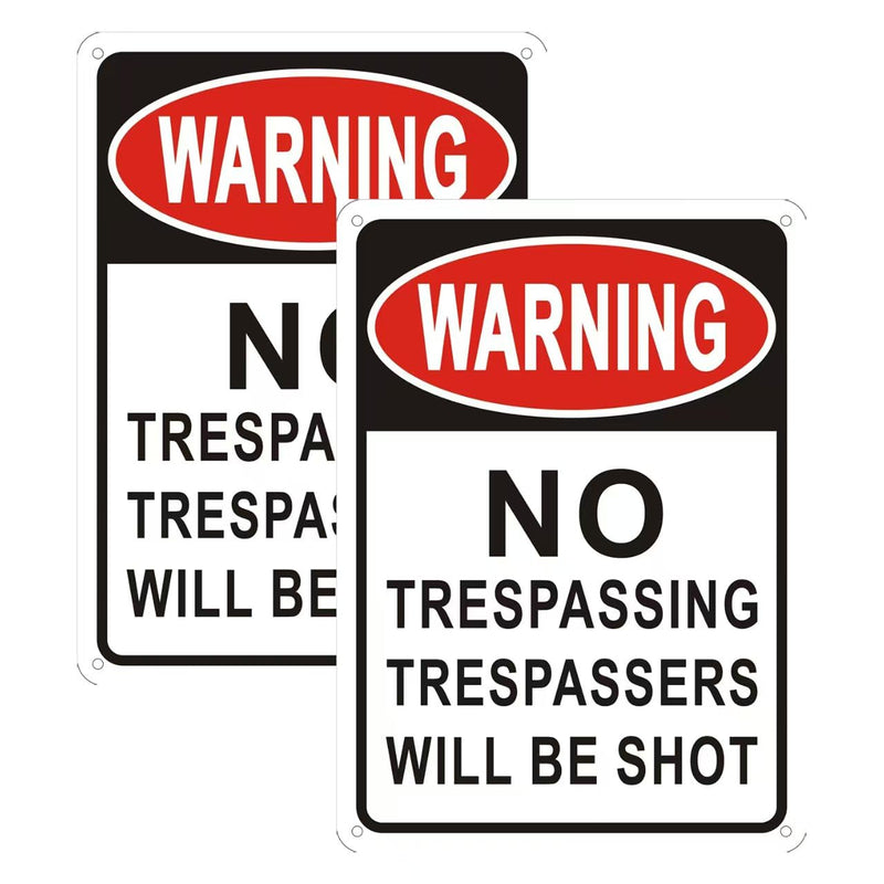 Warning No Trespassing Sign,10"x7" Industrial Reflective Aluminum Trespasser Will Be Shot Security Sign,Weatherproof UV Protected (2 Pack)