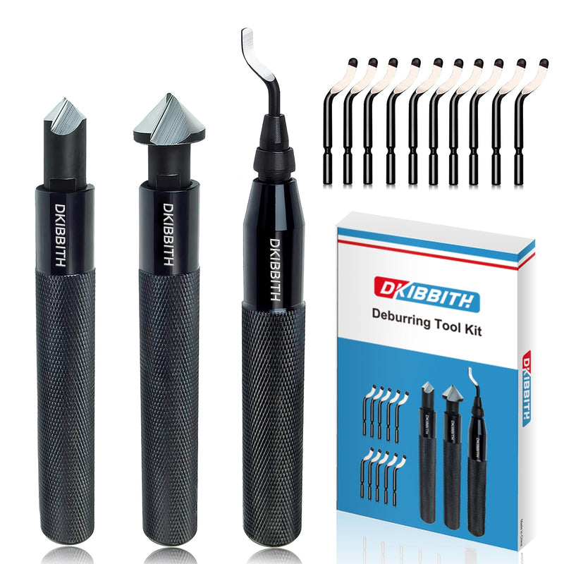 DKIBBITH 13-Piece Deburring Tool Set with 2 Countersinks & 11 Blades - Works on Metal, Resin, PVC, Copper, Plastic,3D Printed Edges - Plumbing & 3D Printing Burr Removal Reamer Tool. 13 Piece Deburring Tool