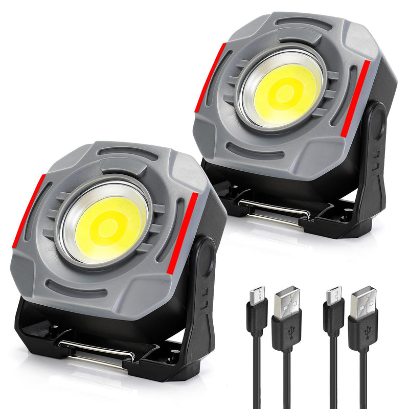 [Australia - AusPower] - SUNPRO Magnetic Work Light Rechargeable, Portable FloodLight with Hook, Stepless Dimmable for Camping Car Repairing Emergency Job Site Lighting(2, Grey) 2 