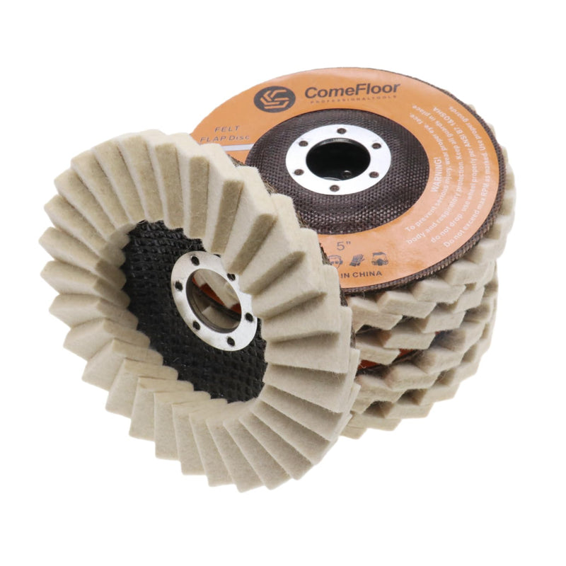 [Australia - AusPower] - 5" Wool Felt Flap Disc for Angle Grinder - Polishing Wheel for Stainless Steel, Aluminum, Metal, Marble, Stone, Furniture, Car Wax (125mm, 20mm Thick, 5-Pack) 5in 5.0 