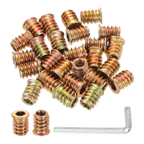 uxcell 100-piece gold threaded nut inserts for wood, 1/4"-20 threaded studs, 15mm long