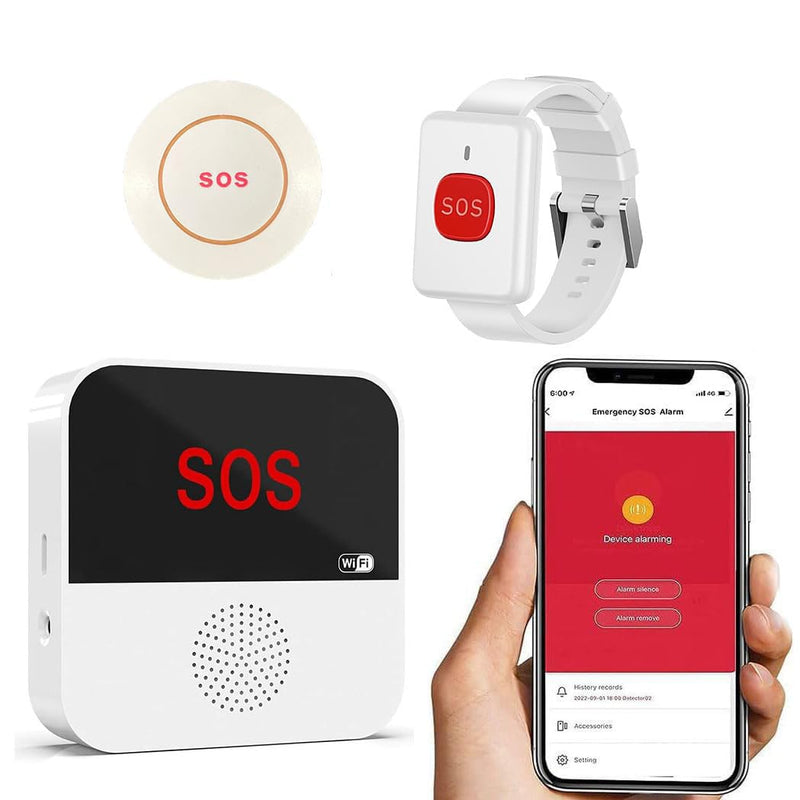 VOCA Wireless Personal Alarms & Pager for Elderly, Emergency Alarm, SOS Button, Panic Alarm, Nurse Call Bell, SOS System for Home/Personal, Caregiver Pager, Seniors, Patients, Disabled, 2.4G WiFi