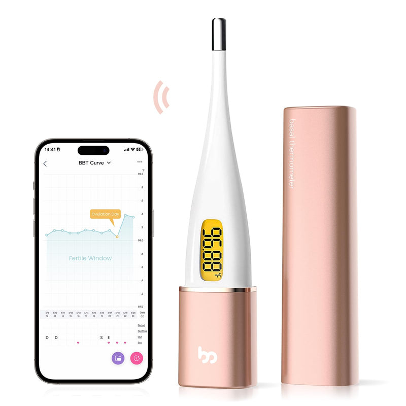 [Australia - AusPower] - Femometer Smart Basal Body Thermometer, BBT Thermometer with Backlight LED Screen, Fertility/Period Tracker with Femometer APP, Automatic Data Recording, Lipstick Shape, Easy to Use and Carry, Gold 