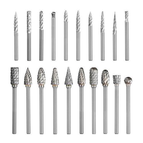 CSOOM 20 Pieces Carbide Burr Set, Carbide Burr with Double Cut, Tungsten Carbide Rotary Burr, 3 mm Shank, for Wood Engraving, Grinding, Carving, Metal Polishing, Drilling 20PCS