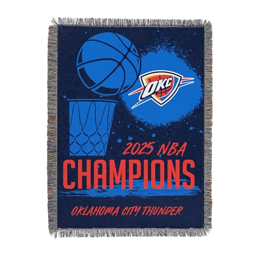 Northwest Oklahoma City Thunder 2025 NBA Champions Victors Tapestry Throw, Officially Licensed 48" x 60" Woven Blanket with Fringe, Decorative NBA Finals Keepsake for Couch, Bed, or Wall Display