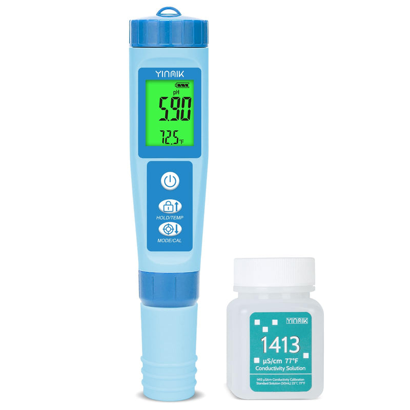 [Australia - AusPower] - YINMIK Water pH Meter, Digital 4 in 1 pH Temp EC TDS Meter for Hydroponics, PH Conductivity PPM Tester with EC Calibration Liquid, Suit for Growing Nutrients,Reservoir Tank,DWC,Brewing,Pool, Aquarium 4 in 1 pH EC Meter with calibration liquid 