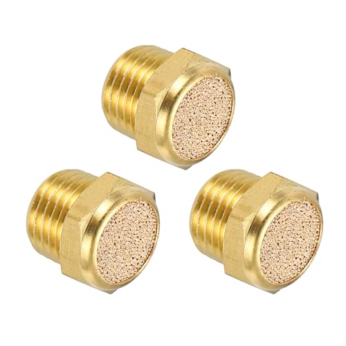MECCANIXITY 3-piece pneumatic air compressor muffler set with 1/4-inch NPT 13mm male threads, sintered metal bodies