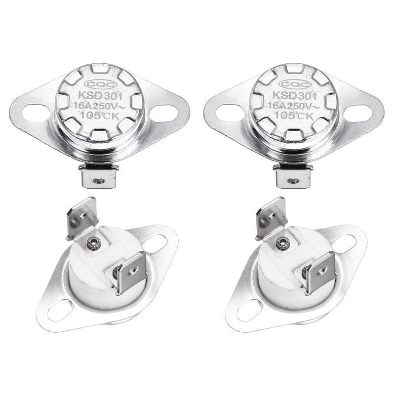 [Australia - AusPower] - uxcell KSD301 Thermostat 105℃/221°F 16A Normally Open N.O Temperature Switch for Microwaves,Oven,Coffee Maker 4 Pcs,Ceramic Material 