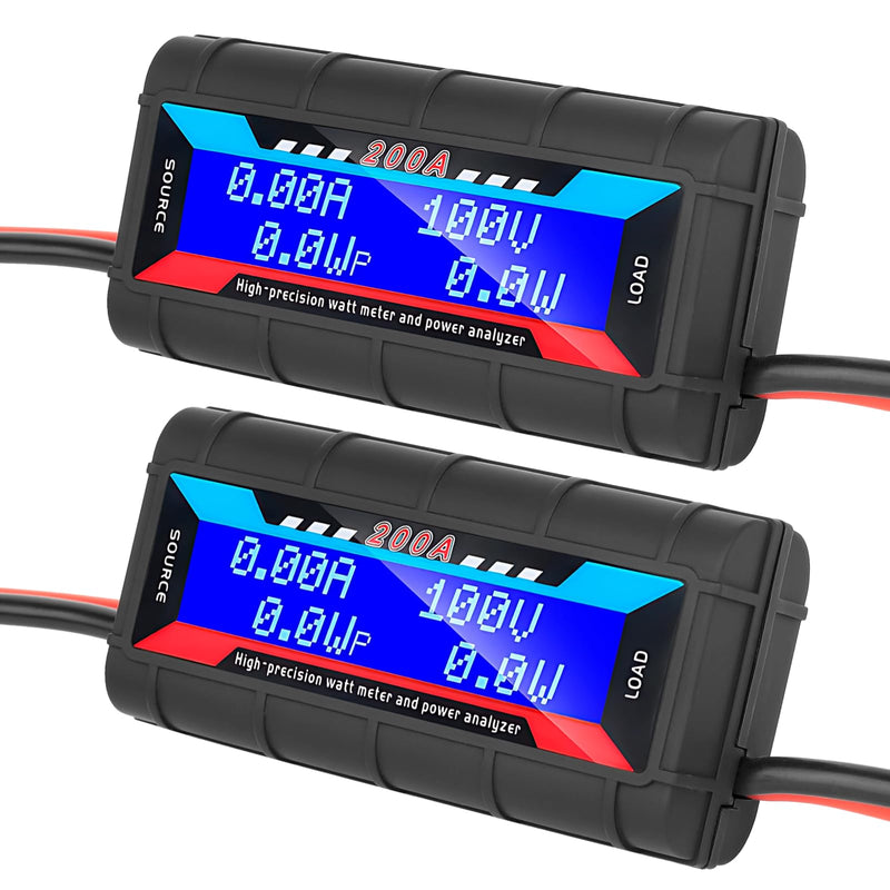 [Australia - AusPower] - 2Pack 200A 100V High Precision Watt Meter Power Analyzer Battery Consumption Performance Monitor with Backlight Digital LCD Screen Model Aircraft Power Meter with Manual 2PCS 