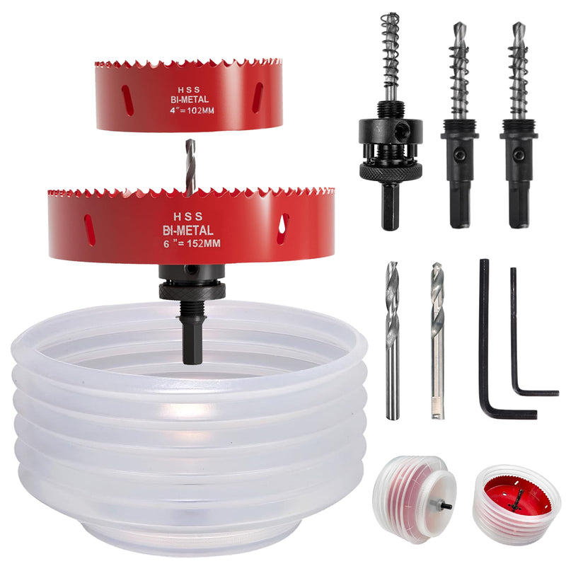 6 inch & 4 inch Hole Saw Set for Recessed Light,Handy Hole Saw Kit with Dust Bowl,Easy to Clean(6 inch & 4 inch),red 4 inch & 6 inch(With Dust Bowl)