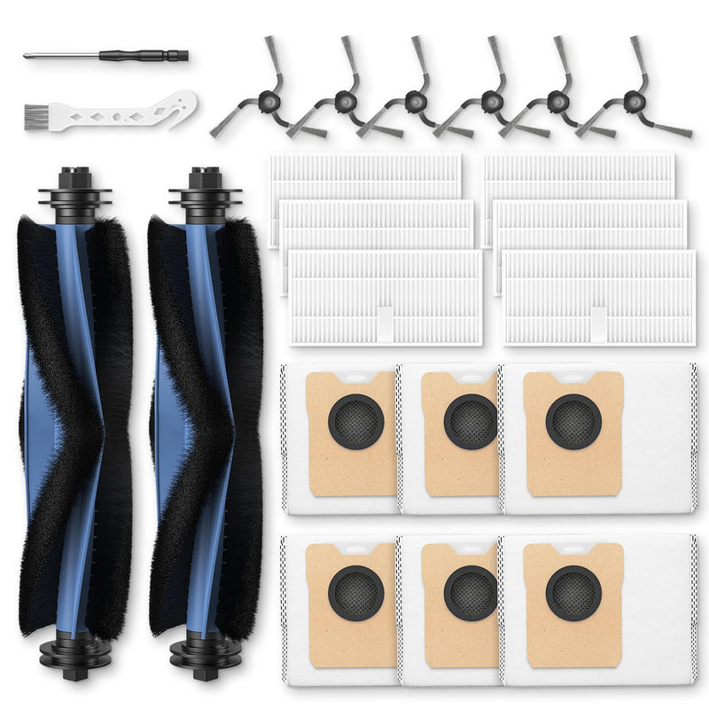 C10 Accessories for eufy C10 Robot Vacuum, 22 Pack Replacement Parts Include: 2* Main Rolling Brush, 6* Washable Filter, 6* Side Brush, 6* Dust Bag, 2* Cleaning Tool