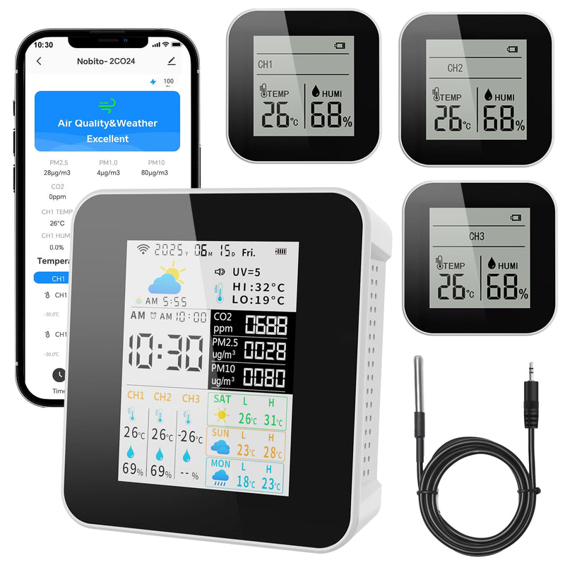 Air Quality Monitor Indoor 17-Parameter with APP Control Real-Time Display for CO2 PM2.5 PM10 Temperature Humidity 4 Sensors Alerts and Protection for Baby Rooms L