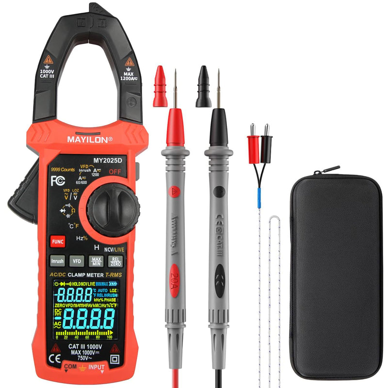 [Australia - AusPower] - Digital Clamp Meter Multimeter with AC DC Current & Voltage, 9999 Counts Volt Meter, 1000V Voltage Tester 1200A Current for Temperature Resistance Continuity Diode Live Wire Test NCV 