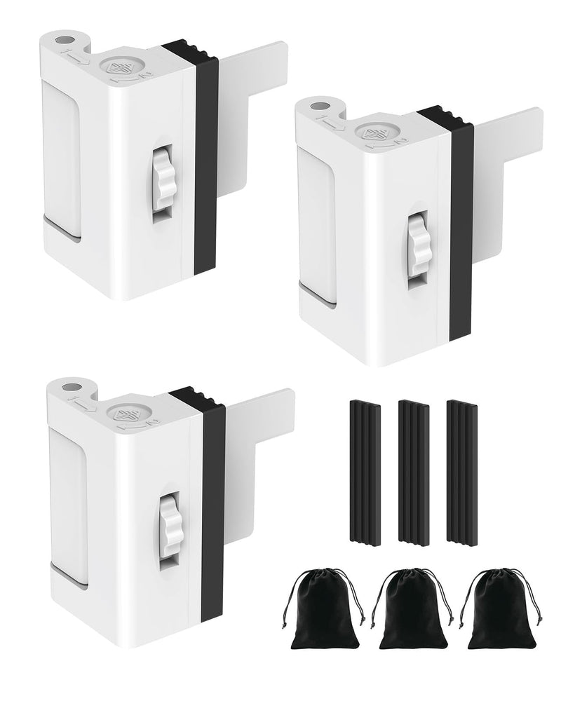 Portable Door Reinforcement Lock for Travel & Home, No Screws Instant Install Safety Lock for Inward Swing Front Door, Hotel, Apartment - Extra Latch from Inside Withstand 800lbs (White-3PCS) White-3PCS