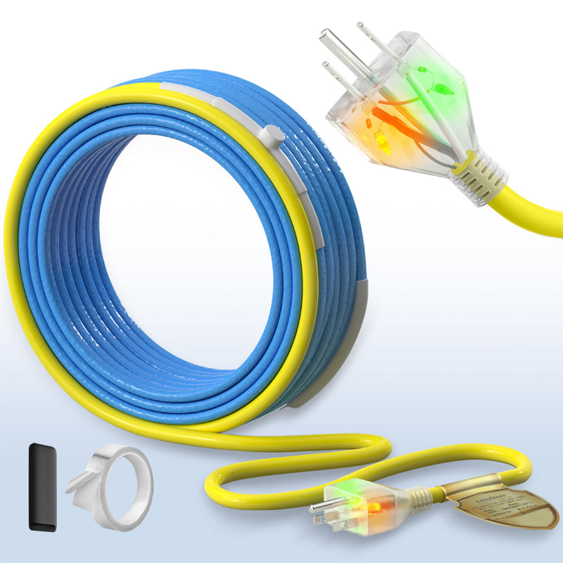 3 Ft Upgraded Dual-Indicators Heat Tape for Water Pipes, YeloDeer Self-Regulating Heat Trace with Thermostat, Heating Cable with Extra End Seals for Metal and Plastic Pipes 120V 5W/Ft(New) 3-feet