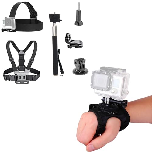 3 in 1 Universal Action Camera Accessories Kit and 360 Degree Rotation Hand Strap Mount Wrist Strap Belt Compatible with Gopro Hero 13 12 11 10 9 8 7 6 5/AKASO EK7000/V50/Brave 7/Dragon Touch Action