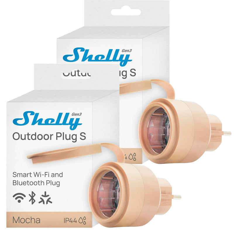 Shelly Outdoor Plug S Gen3 Double Pack, WiFi Smart Socket for Outdoor Use, IP44, Matter Certified, 12A, 2500W, Outdoor Lighting, Power Measurement, Outdoor Automation, Alexa, Google Pack of 2