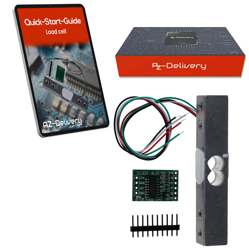 AZDelivery 1 x Load Cell 20kg with HX711 Module - Precision Weight Measurement Sensor Compatible with Arduino & Raspberry Pi - Set Includes Amplifier ADC for Force Measurement