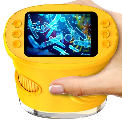 Microscope for Children, 1080P HD 2.0 Inch Screen Pocket Microscope, Ashfly Mobile Phone Digital Microscope LED Lights Connection to PC, Mini Microscope Outdoor Gifts for 4-12 Years, Orange