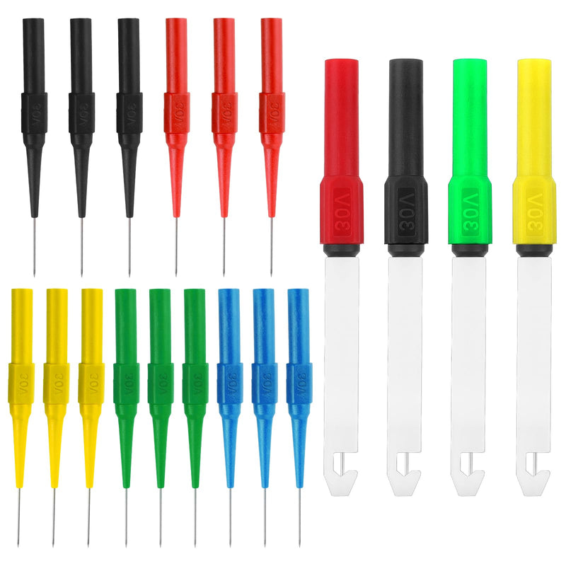 [Australia - AusPower] - 19 Pcs Back Probe Kit,Back Probe Kit Automotive,Stainless Steel Super Sharp Tip,0.7mm Auto Repair Punctured Wire Probes,for Automotive Repair Electrical Testing 