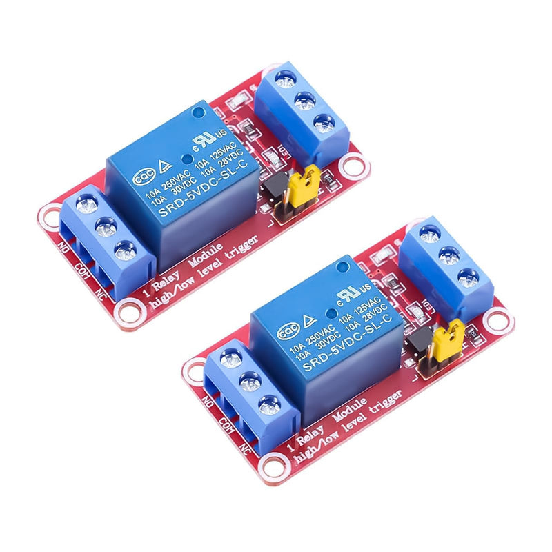 Pack of 2 5V 1 Channel Relay Module, 1 Channel Relay Module with Optocoupler, Relay Board 5V Single Channel, High/Low Level Trigger, AC 250V 10A DC 30V 10A, LED Display, Relay Switch for Arduino Raspberry Pi