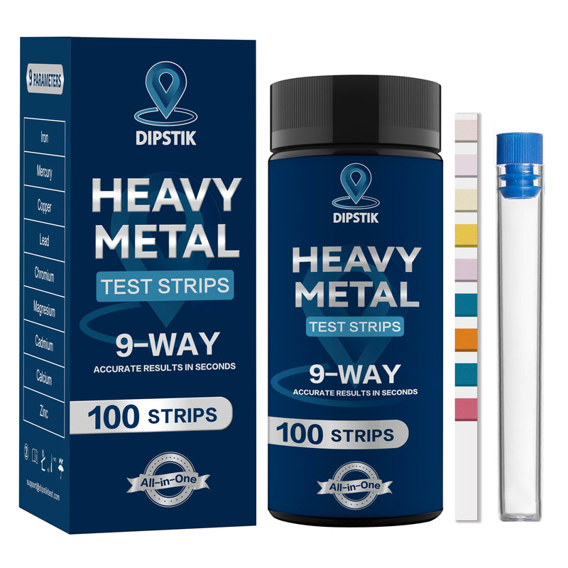 [Australia - AusPower] - 9 Way Heavy Metals Water Test Strips, 100ct Home Water Testing Kit for Iron, Mercury, Copper, Lead, Chromium, Magnesium, Cadmium, Calcium,Zinc 