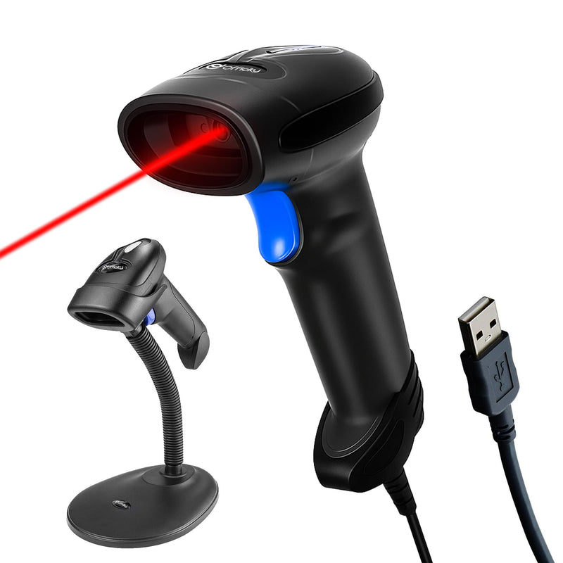 [Australia - AusPower] - Barcode Scanner with Stand, Code Reader with 1MP Image Sensor, 2D Barcode Scanner for Multi Purposes & Wired Connection with Visual Indicator Alert 