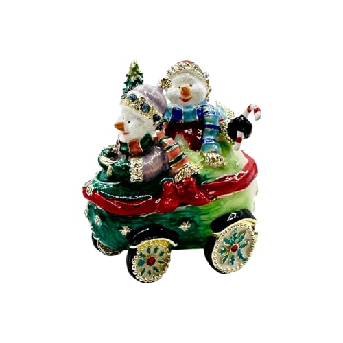 Christmas Snowman Trinket Box, 2.3" Snowman Car Figurine, Jewelry Box