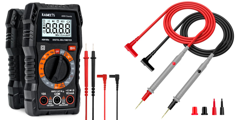 [Australia - AusPower] - KAIWEETS Digital Multimeter 4000 Counts and KAIWEETS Silicone Multimeter Test Leads with Gold-Plated Probes, 48 inch Long 