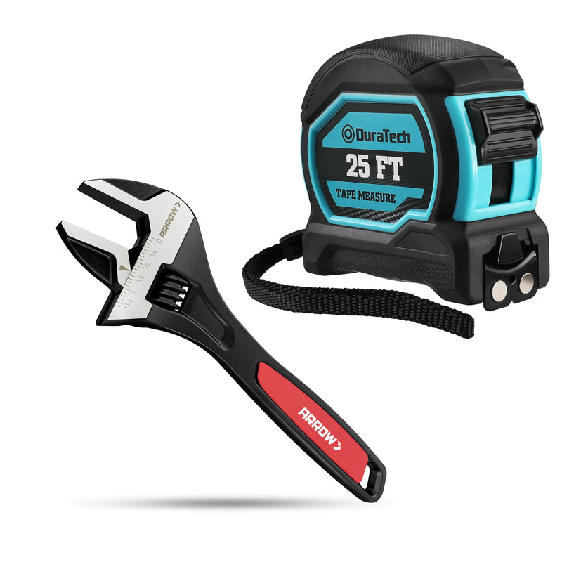 [Australia - AusPower] - DURATECH Magnetic Tape Measure 25FT with Fractions 1/8 & Arrow 8-Inch Adjustable Wrench 