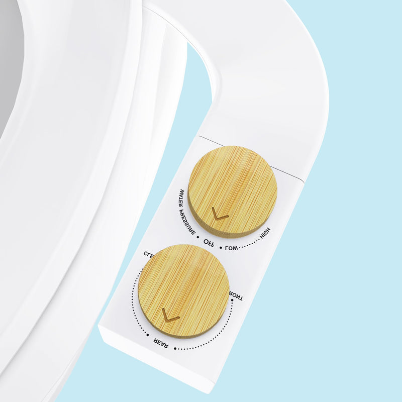 Toilet Bidet With Left/Right Side Reversible Design, Fresh Water, Non-Electric, Toilet Bidet Attachment, Right/Left Hand Side with Dual Nozzle, Self-Clean, Easy to Install (Bamboo Knob) Bamboo Knob