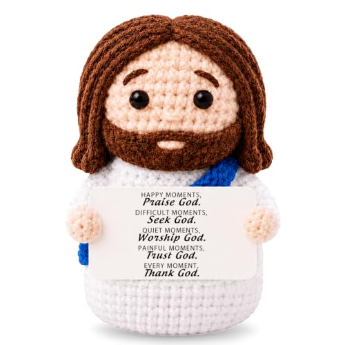 Mini Jesus Plush Christian Gifts for Women Faith Emotional Support Nuggets Jesus Crochet Stuffed Bible Verse Decoration Religious Gifts for Women Men Kids Christian Presents for Birthday Christmas 04 Blue