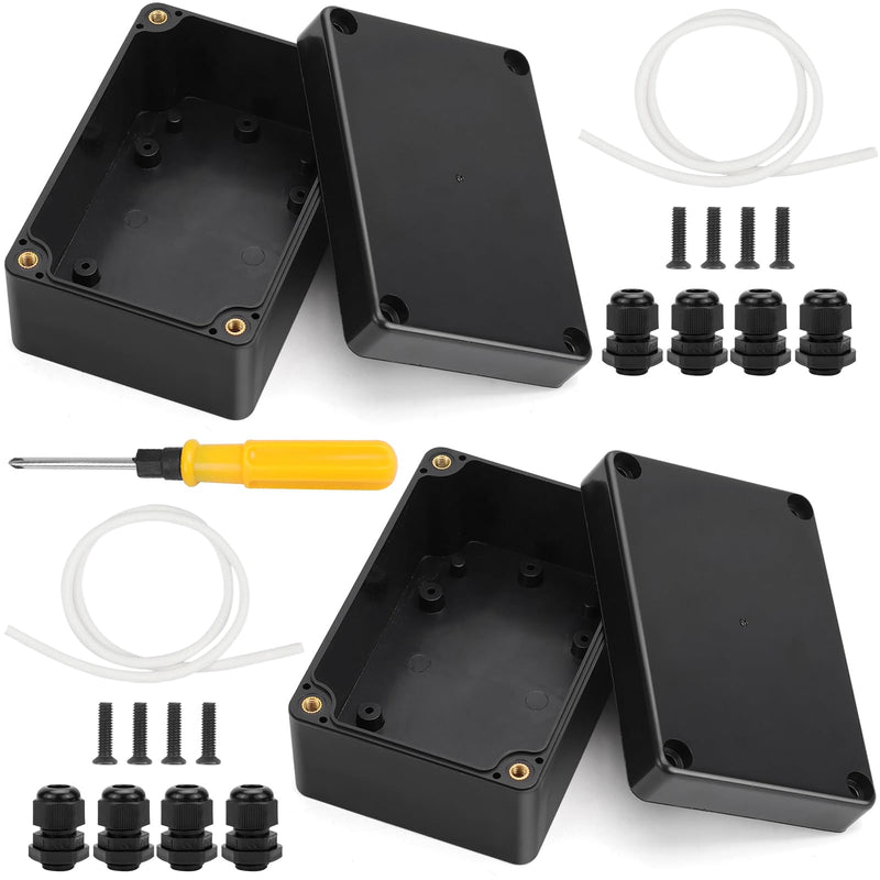IP65 Junction Box Waterproof Junction Box Surface-Mounted Junction Box Universal Housing Electronics with 8 Cable Glands and Screwdriver Pack of 2 Black - B-100 x 68 x 50 mm