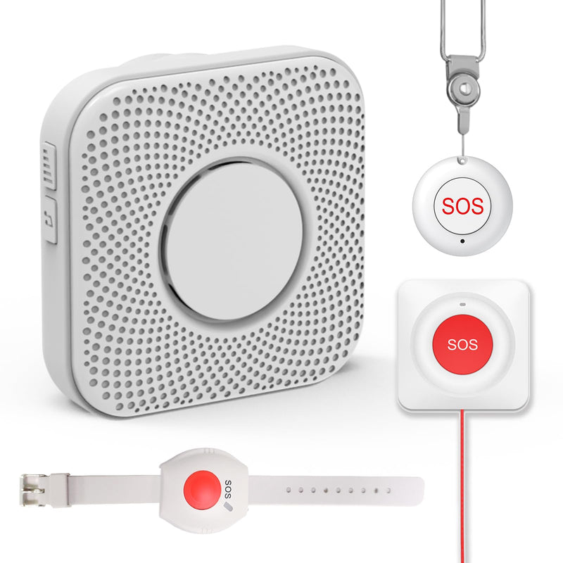 XUK Wireless Caregiver Pager Smart Call System for Elderly Monitoring SOS Alert System Portable Alarm with 1 SOS Call Panic Buttons & 1 Watch Pagers & 1 Square Pull Cord Pagers, 500+Feet 1 Receivers 1*Set of four styles(4 pieces total)