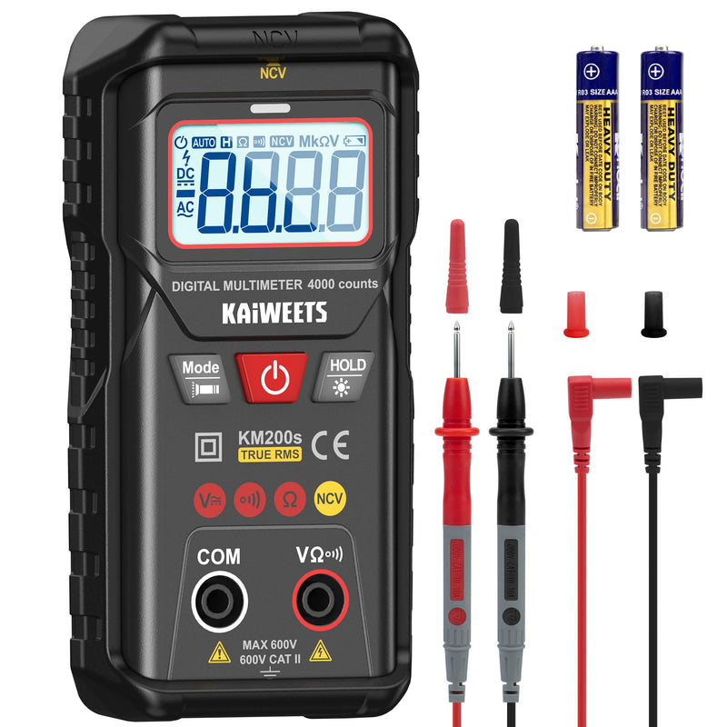[Australia - AusPower] - KAIWEETS KM200s Smart Digital Multimeter True RMS, 4000 Counts, Auto Ranging Voltmeter, NCV Non-Contact Voltage Detector, Measure AC/DC Voltage, Resistance, Diode, Continuity 