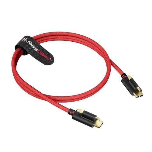 Alvin's Cables Ultra-Flexible Locking USB-C to USB-C Power Cable for Blackmagic Pyxis Monitor, URSA Cine EVF, USB-C 3.2 10Gbps Data Transfer Cable for Blackmagic Pyxis 6K or URSA Cine 12K, 3.3ft Red straight to straight