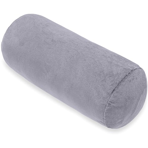 1 MIDDLE ONE Bolster Pillow with Removable Velvet Cover, Round Cylinder Neck Roll Pillow for Head, Back, Leg Support, Decorative Bed and Couch Pillow 16 x 6 Inches (Grey) Grey 16 inch