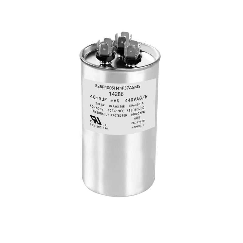 40+5 uf MFD 370/440 VAC Dual Run Round Capacitor, Universal AC Capacitor Replacement for HVAC Air Conditioner, Heat Pump, Condenser Straight Cool (14286) 14286