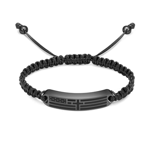 constantlife Cross Cremation Bracelet for Ashes Men Women American Flag Memorial Braided Bangle for Human Keepsake Adjustable Urn Jewelry to Honor Loved Ones Gift Black