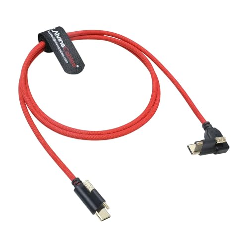 Alvin's Cables Ultra-Flexible Locking USB-C to USB-C Data-Transfer Cable for Blackmagic Pyxis Monitor, URSA Cine EVF, USB-C 3.2 10Gbps High-Speed Cable for Blackmagic Micro Studio 4K G2, 3.3ft Red Straight to Right Angle