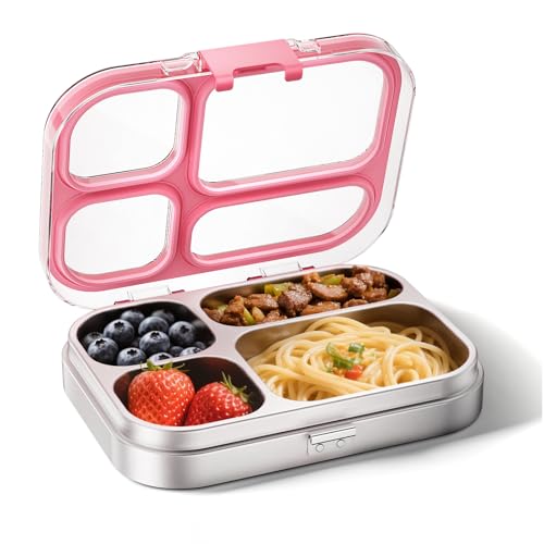G.a HOMEFAVOR Stainless Steel Bento Lunch Box, Pink, 800 ml/27 oz 27 oz(4-Compartment)