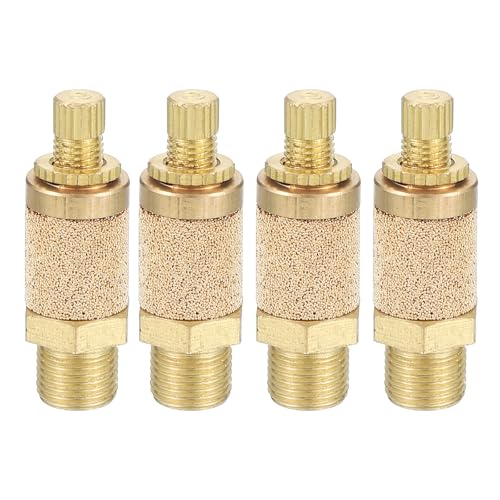 PATIKIL Air Pneumatic Silencer 4 Pieces Top Adjustable Air Flow Speed Controller G1/8 Male Thread Sintered Bronze Exhaust Silencer for Compressor Valves | Exhaust Silencer, Sintered Bronze, Top Adjustable Air Flow Speed Controller...